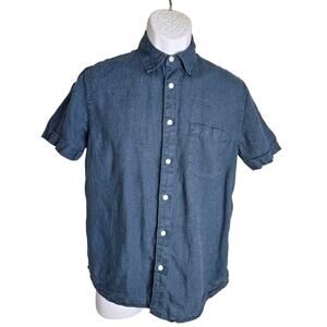 Panama Jack Mens Linen Shirt Small 100% Linen Ocean Wave‎ Blue Button Down
